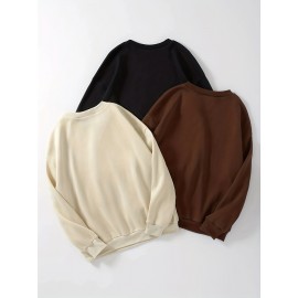 3 Packs Letter Print Pullover Sweatshirt, Casual Long Sleeve Crew Neck Sweatshirt For Fall & Winter, Women's Clothing