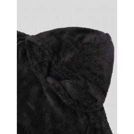 Letter Print Color Block Teddy Hoodie, Casual Long Sleeve Plush Hoodie Sweatshirt, Women's Clothing