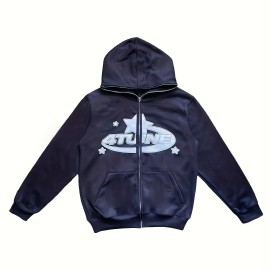 Y2K Letter & Star Print Sweatshirt, Long Sleeve Crew Neck Zip Up Hoodies Sweatshirts, Women's Clothing