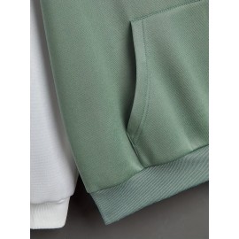 Color Block Kangaroo Pocket Hoodie, Casual Long Sleeve Drawstring Hoodie Sweatshirt, Women's Clothing