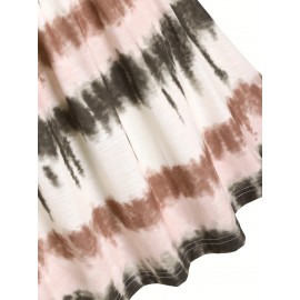 Tie Dye Print Fake Button Dress, Casual Sleeveless Backless For Summer, Women's Clothing