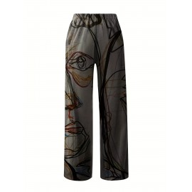 Women's Pants Casual Mid Waist Print Straight Wide Fashion Loose Pants