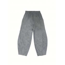 Solid Corduroy Patched Pockets Pants, Casual Loose Button Decor Pants For Spring & Fall, Women's Clothing